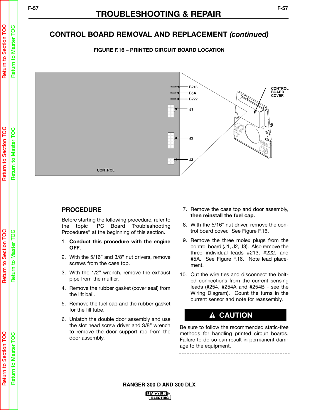 Lincoln Electric SVM148-B service manual Control Board Removal and Replacement, Figure F.16 Printed Circuit Board Location 