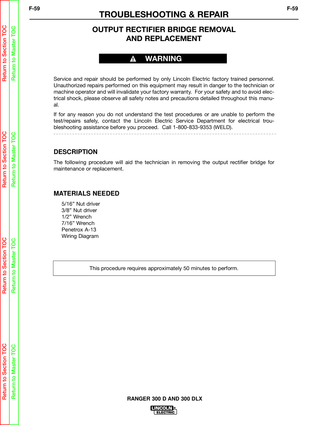 Lincoln Electric SVM148-B service manual Output Rectifier Bridge Removal Replacement, Description 