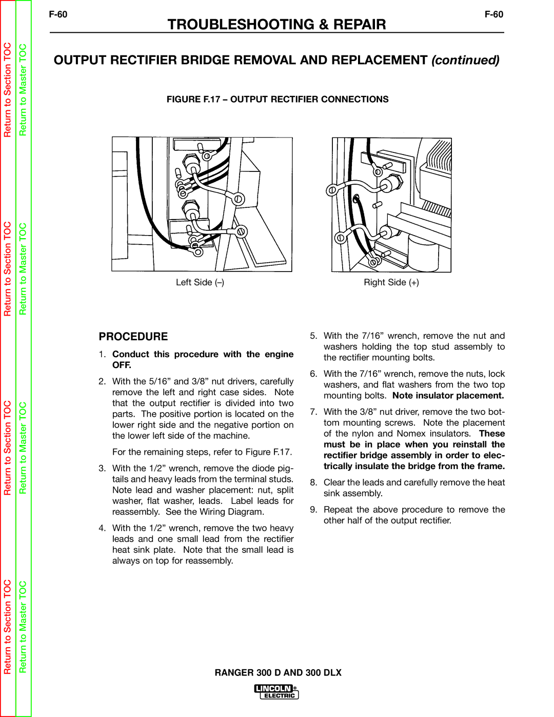 Lincoln Electric SVM148-B Output Rectifier Bridge Removal and Replacement, Figure F.17 Output Rectifier Connections 