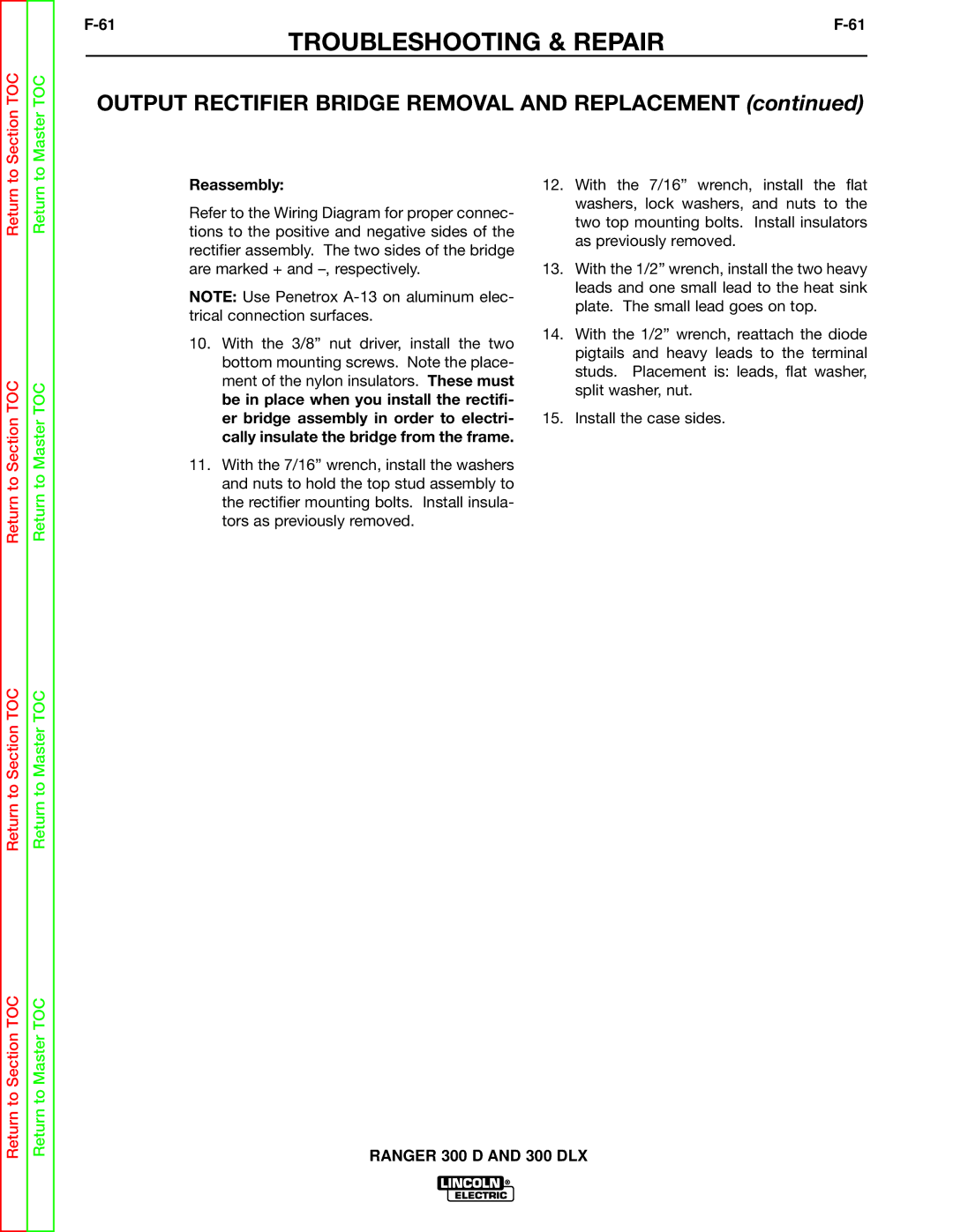 Lincoln Electric SVM148-B service manual Reassembly 