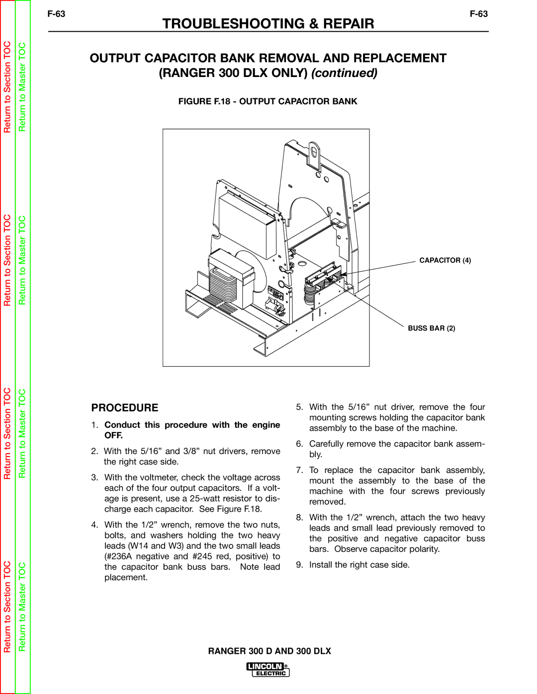 Lincoln Electric SVM148-B service manual Output Capacitor Bank Removal and Replacement, Ranger 300 DLX only 