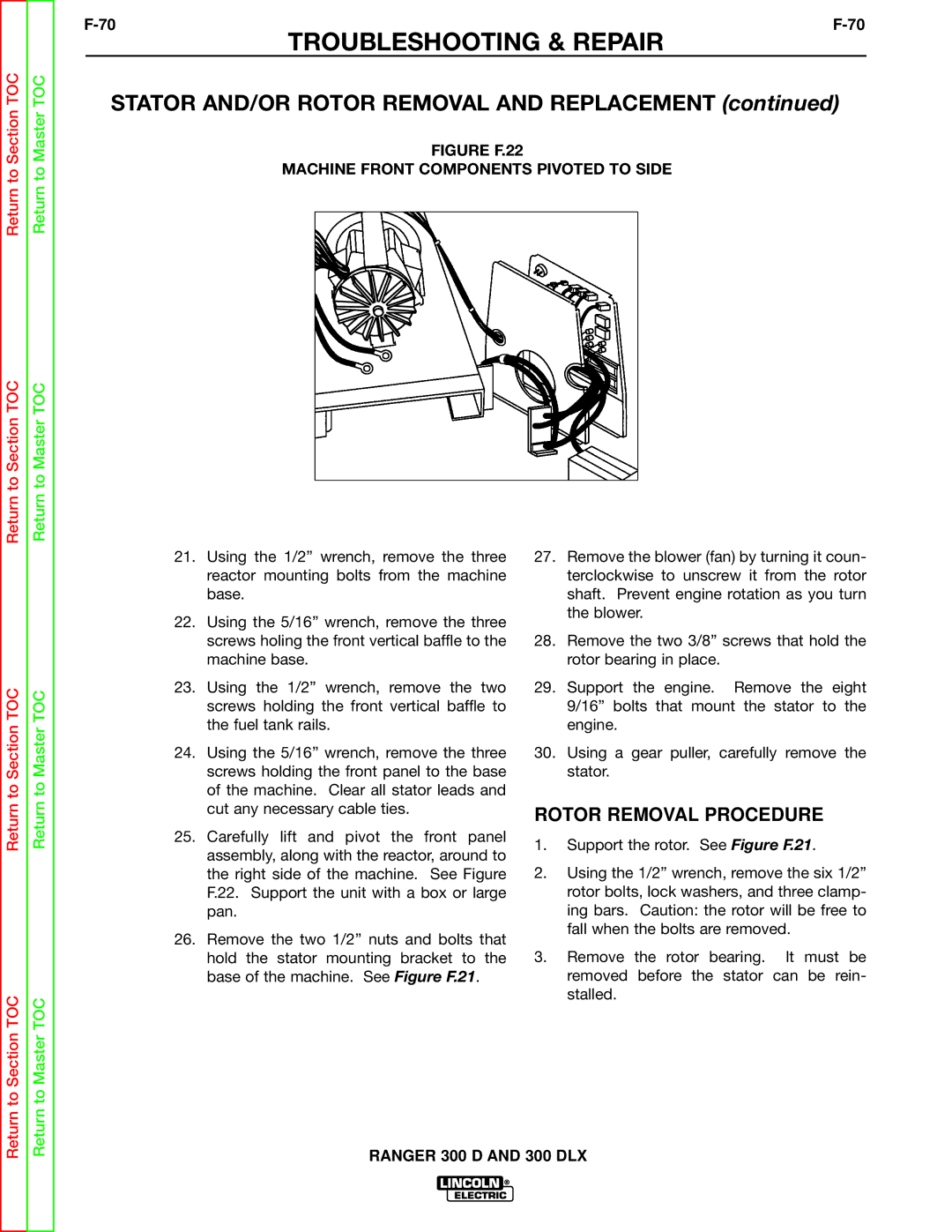 Lincoln Electric SVM148-B service manual Stator AND/OR Rotor Removal and Replacement, Rotor Removal Procedure 