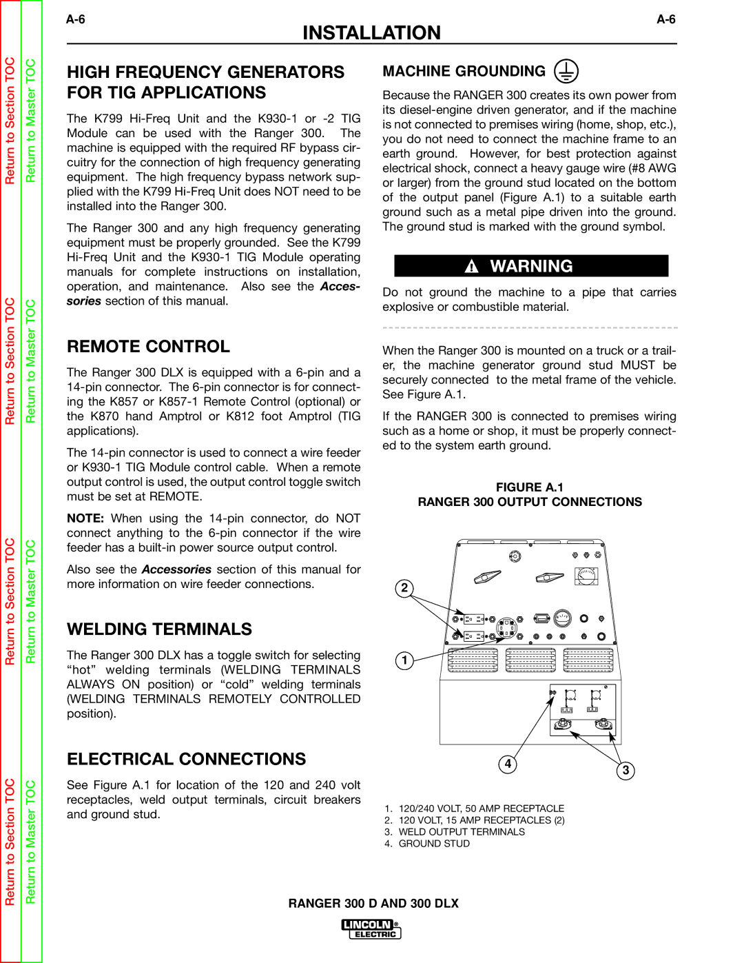 Lincoln Electric SVM148-B service manual High Frequency Generators for TIG Applications, Remote Control, Welding Terminals 