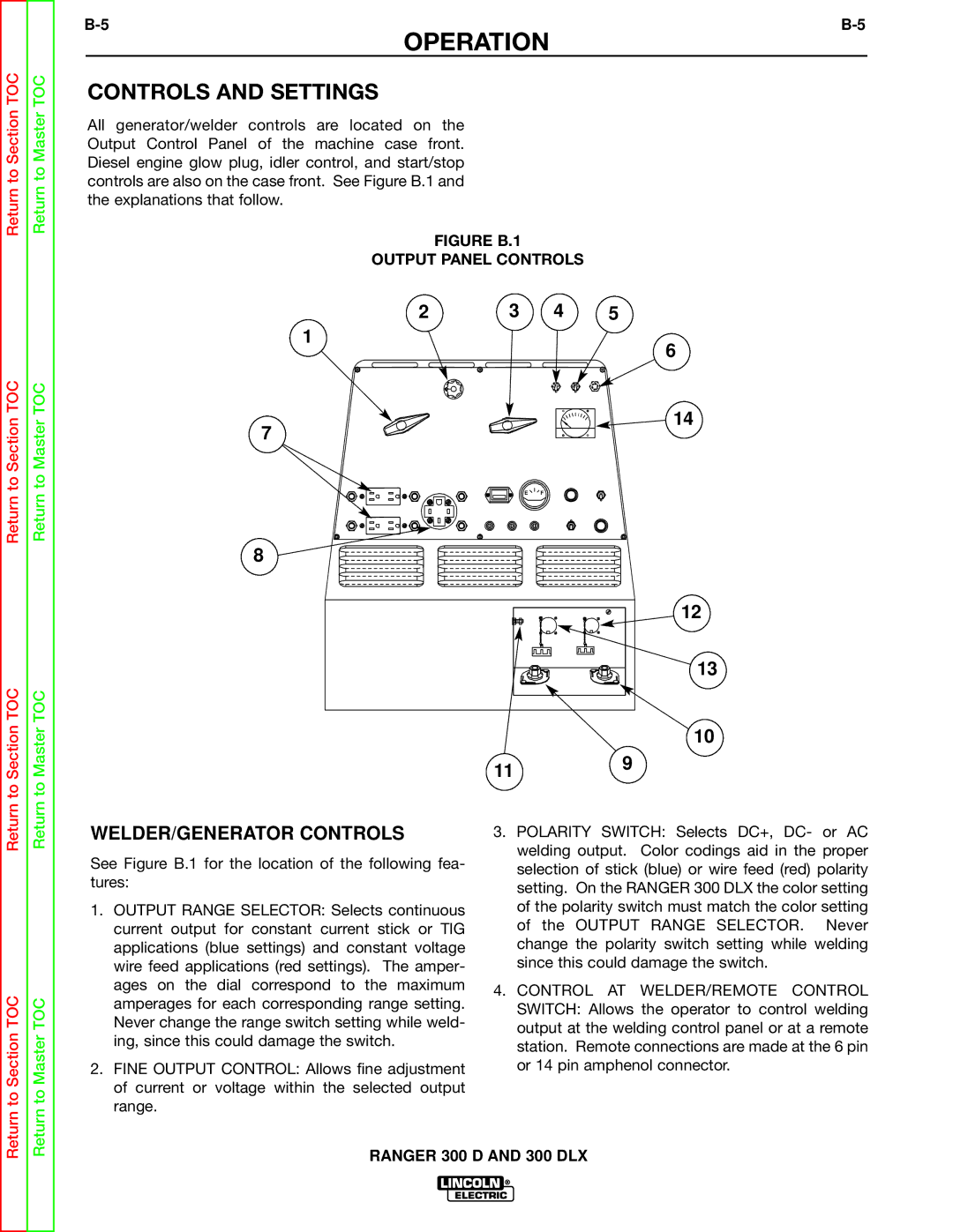 Lincoln Electric SVM148-B service manual Controls and Settings, WELDER/GENERATOR Controls 