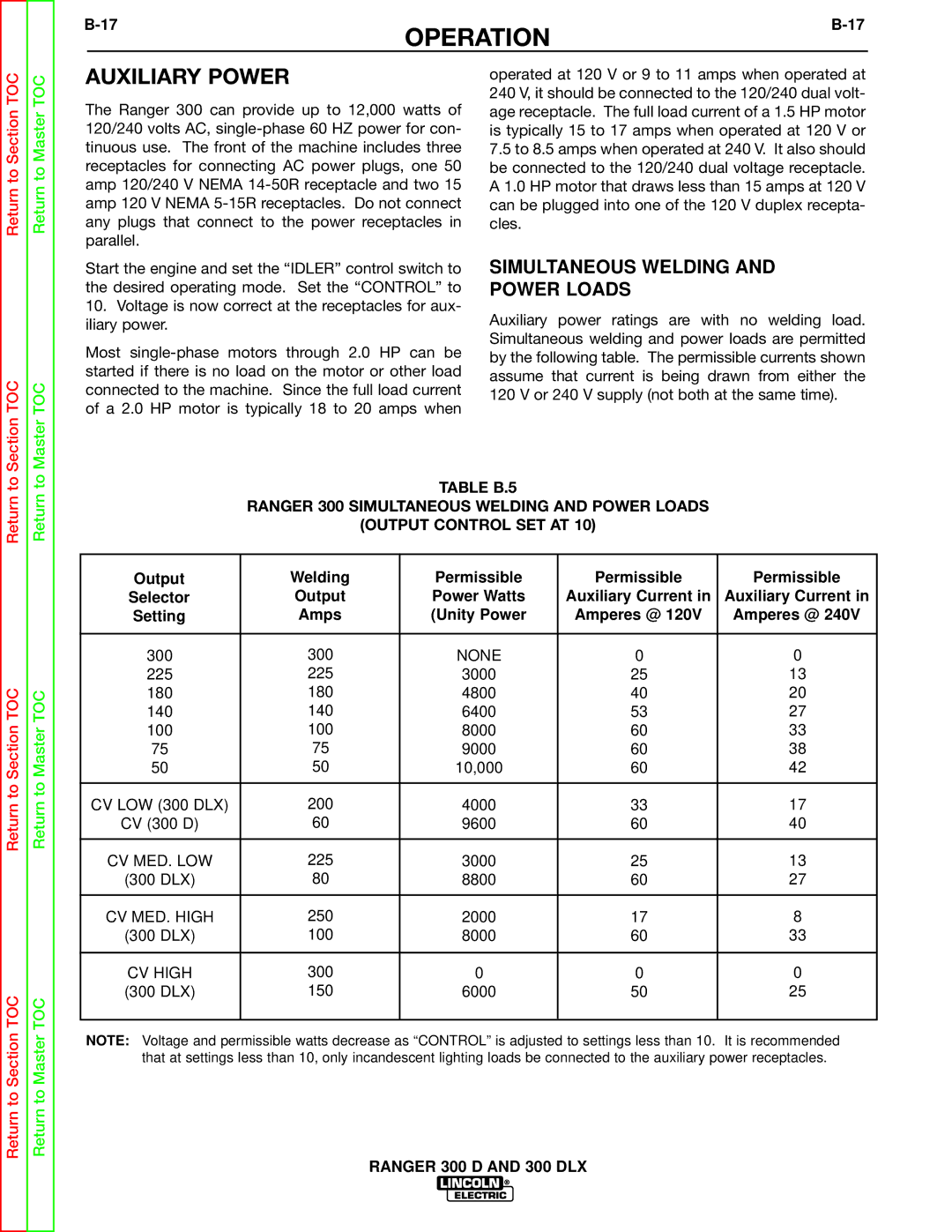 Lincoln Electric SVM148-B service manual Auxiliary Power, Simultaneous Welding and Power Loads 