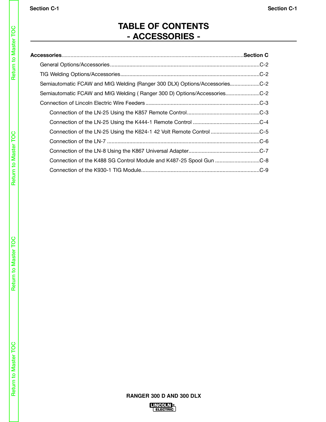 Lincoln Electric SVM148-B service manual Table of Contents Accessories 