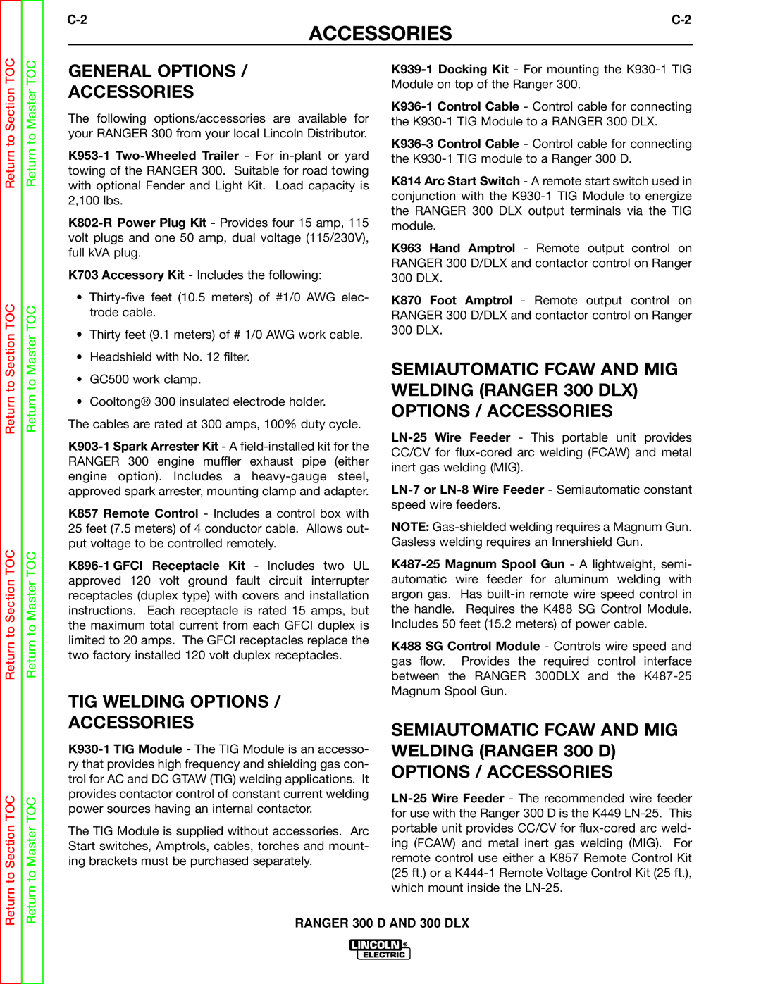 Lincoln Electric SVM148-B service manual General Options Accessories, TIG Welding Options Accessories 