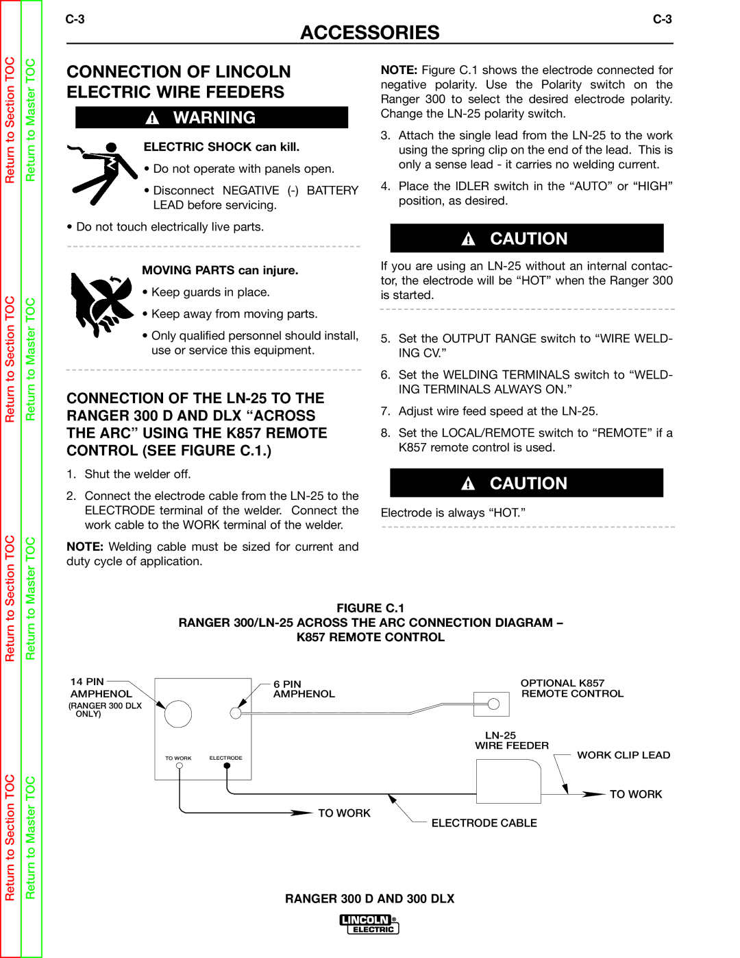 Lincoln Electric SVM148-B service manual Connection of Lincoln Electric Wire Feeders, ING Terminals Always on 