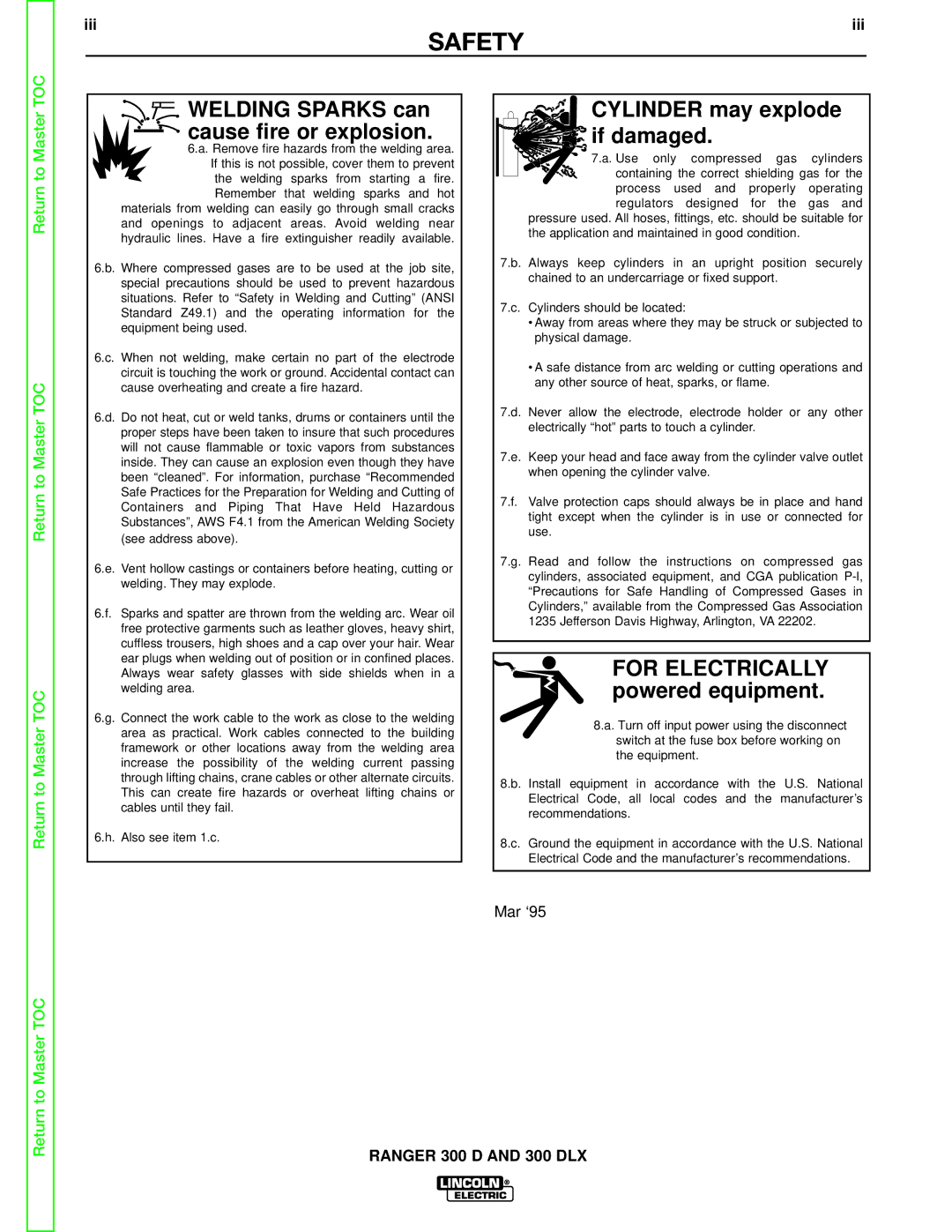 Lincoln Electric SVM148-B service manual Welding Sparks can cause fire or explosion 