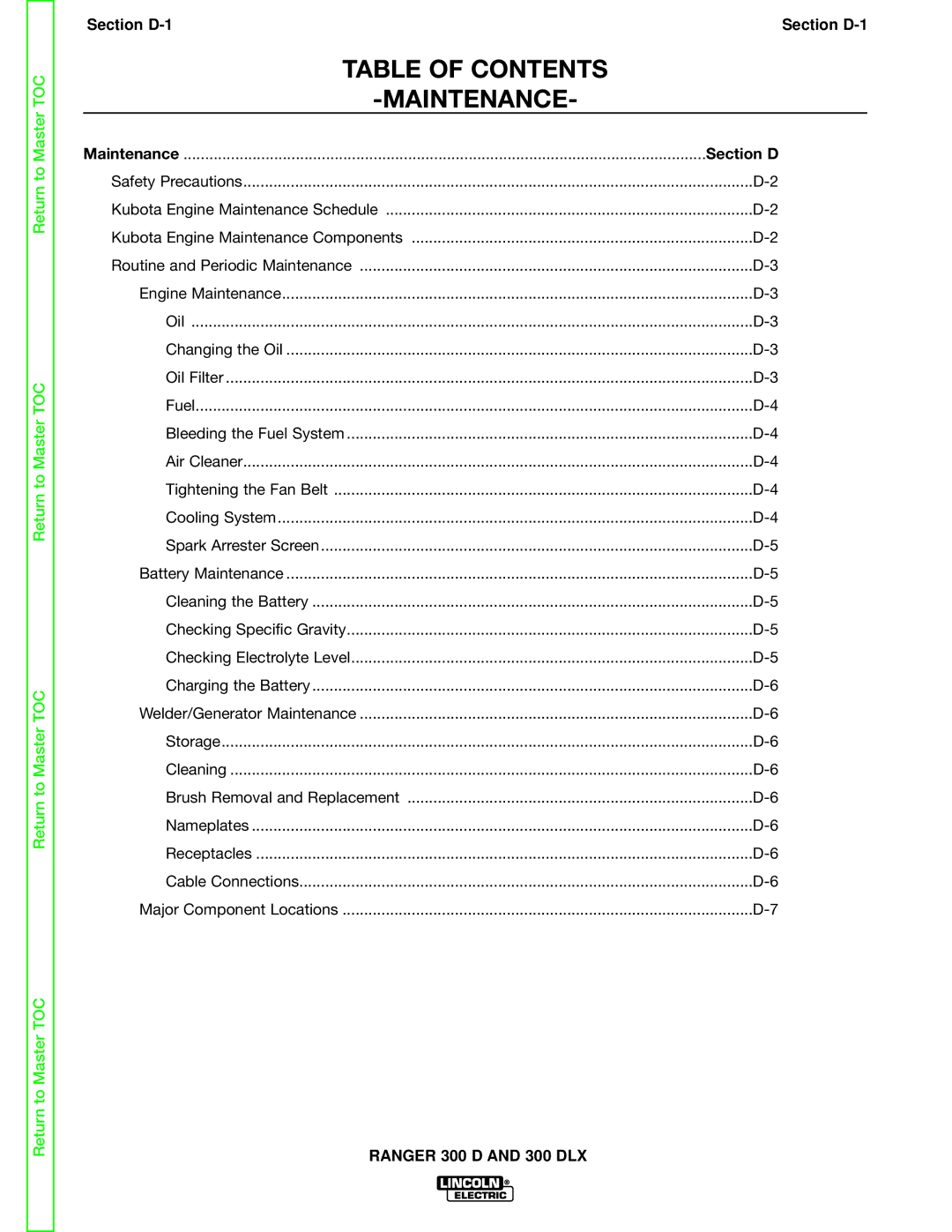 Lincoln Electric SVM148-B service manual Table of Contents Maintenance 