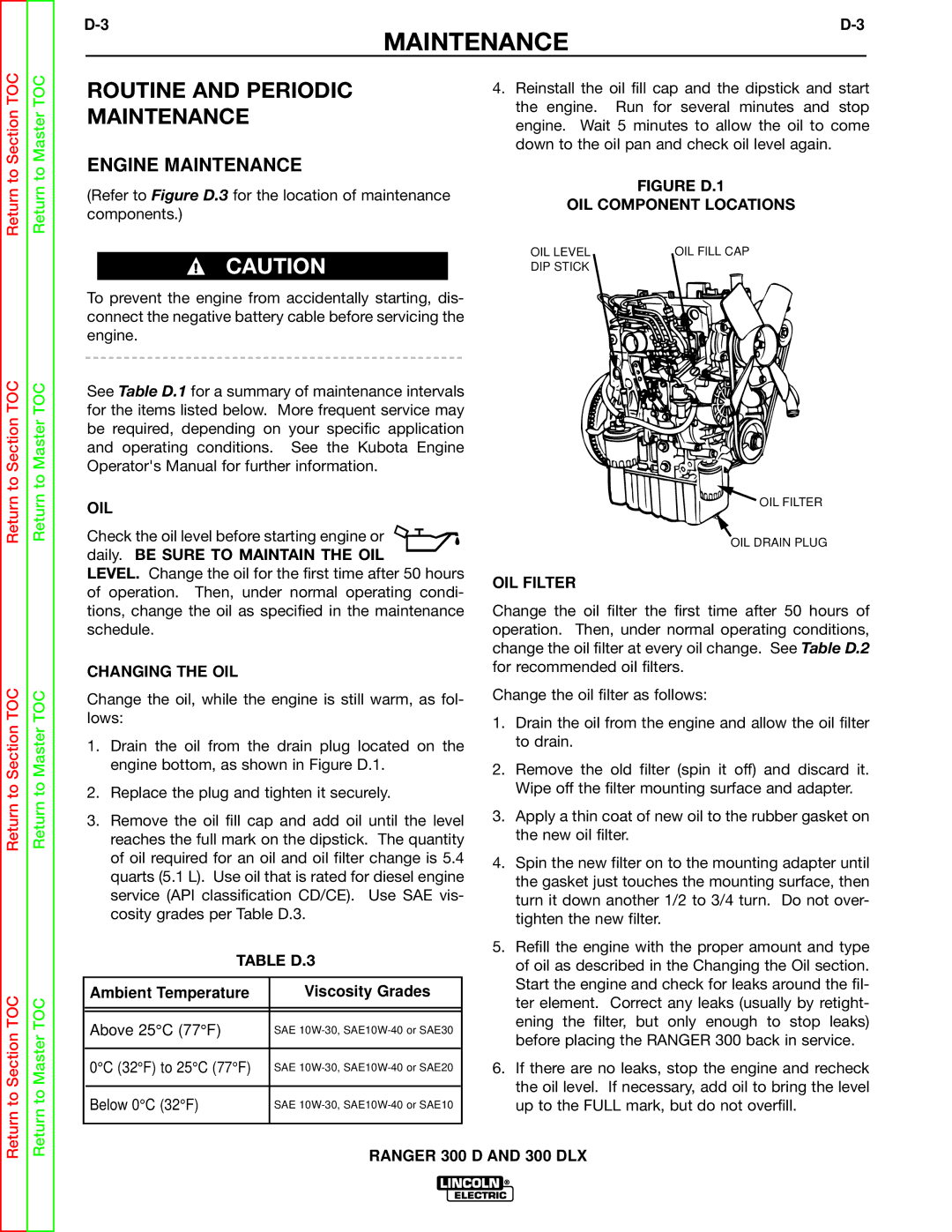 Lincoln Electric SVM148-B service manual Routine and Periodic, Engine Maintenance 