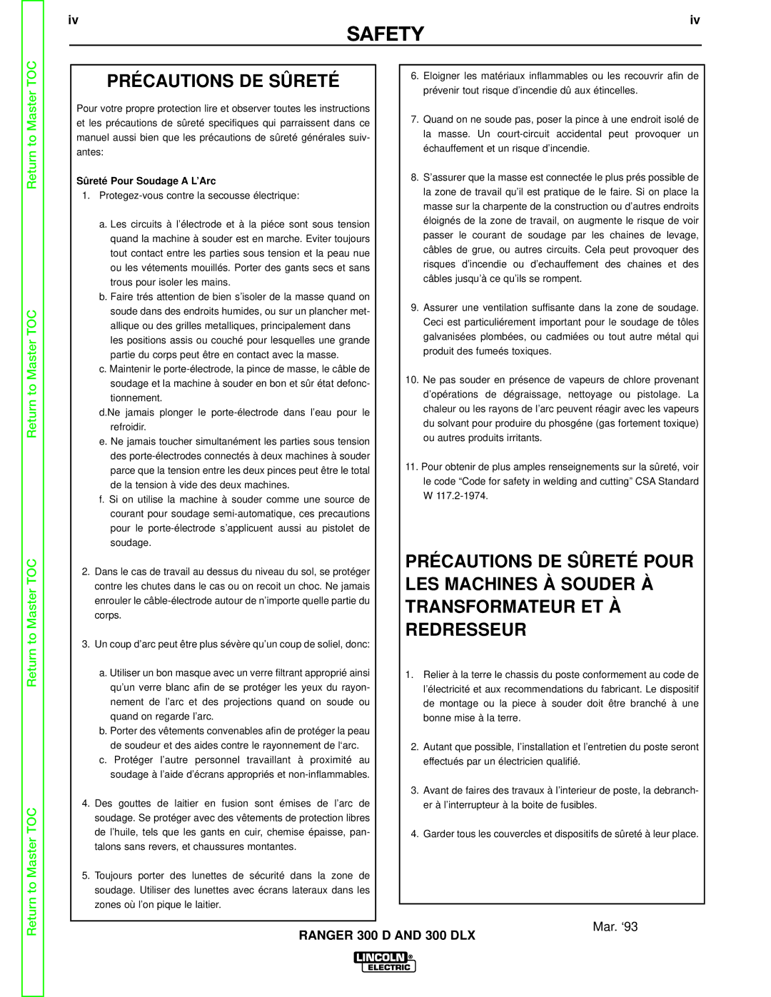 Lincoln Electric SVM148-B service manual Précautions DE Sûreté 