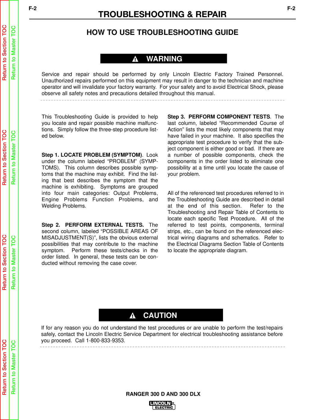 Lincoln Electric SVM148-B service manual Troubleshooting & Repair, HOW to USE Troubleshooting Guide 