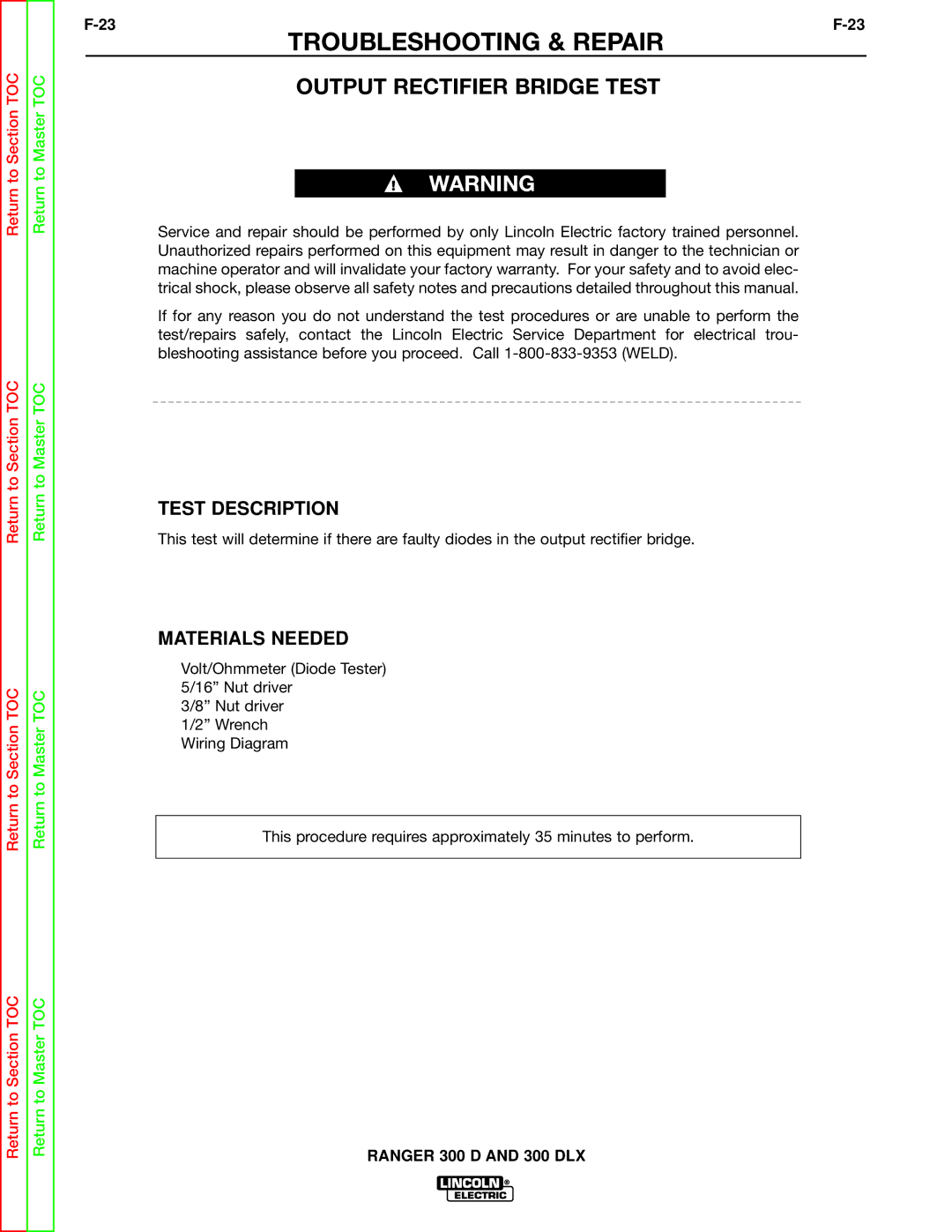 Lincoln Electric SVM148-B service manual Output Rectifier Bridge Test 