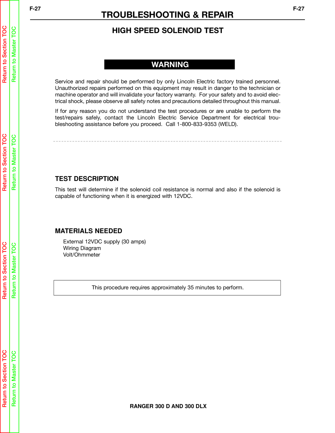 Lincoln Electric SVM148-B service manual High Speed Solenoid Test 