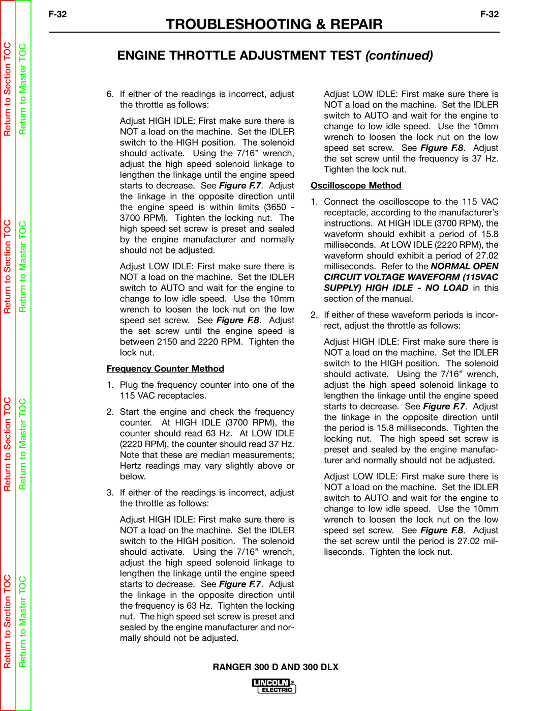 Lincoln Electric SVM148-B service manual Frequency Counter Method, Oscilloscope Method 