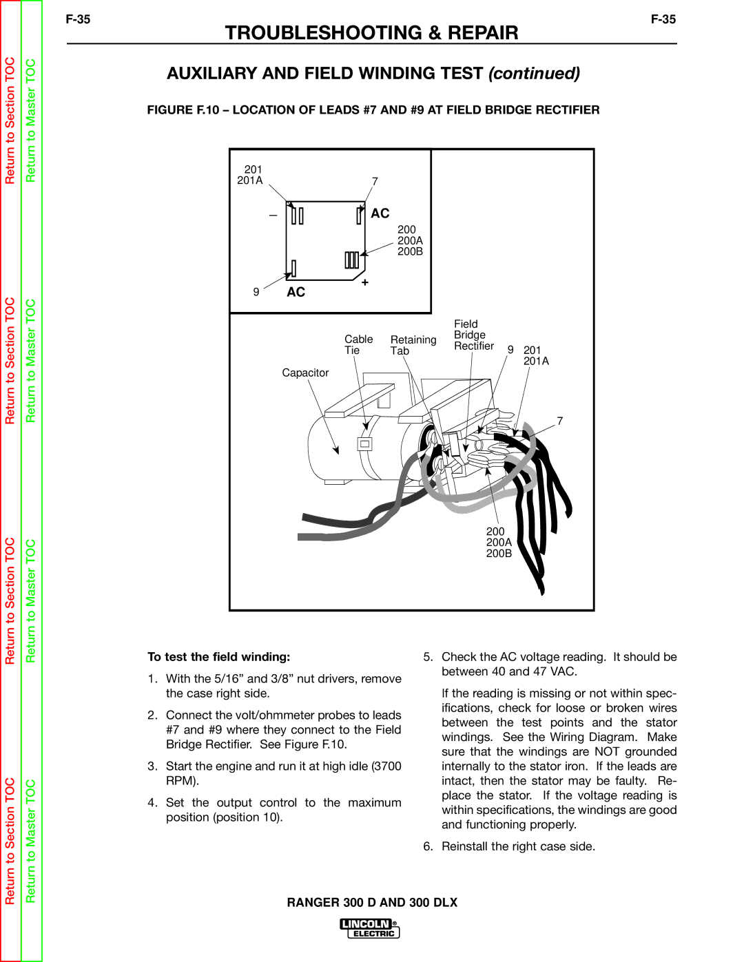 Lincoln Electric SVM148-B service manual To test the field winding 