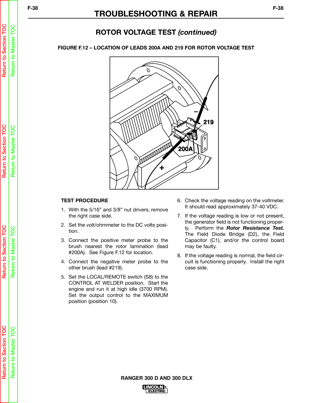 Lincoln Electric SVM148-B service manual Rotor Voltage Test, Test Procedure 