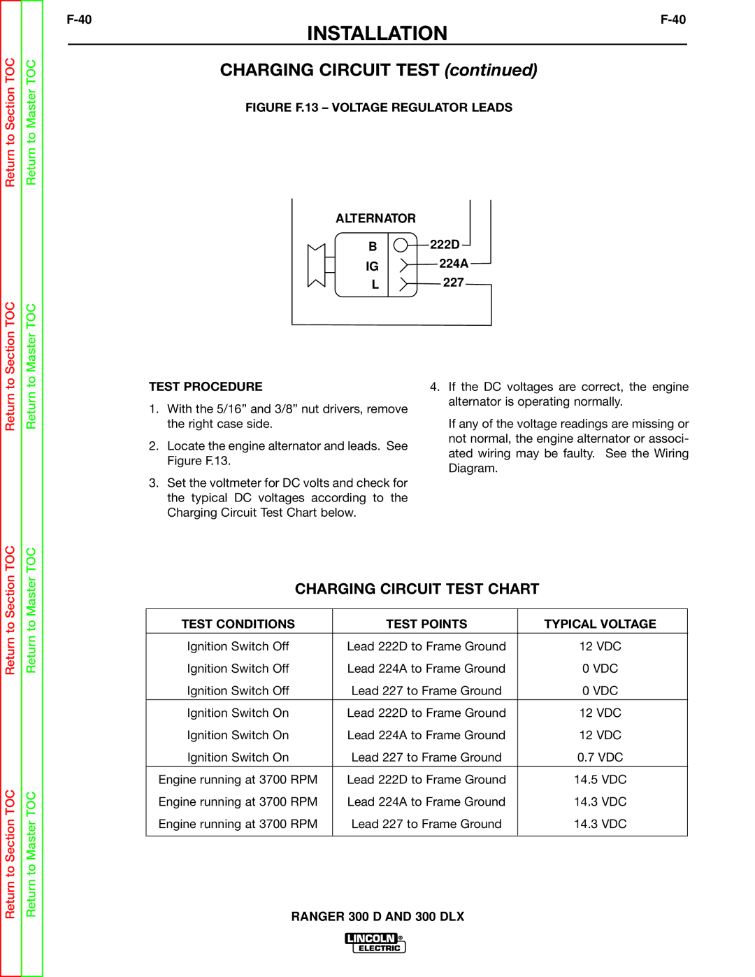 Lincoln Electric SVM148-B service manual Charging Circuit Test, Alternator Test Procedure 