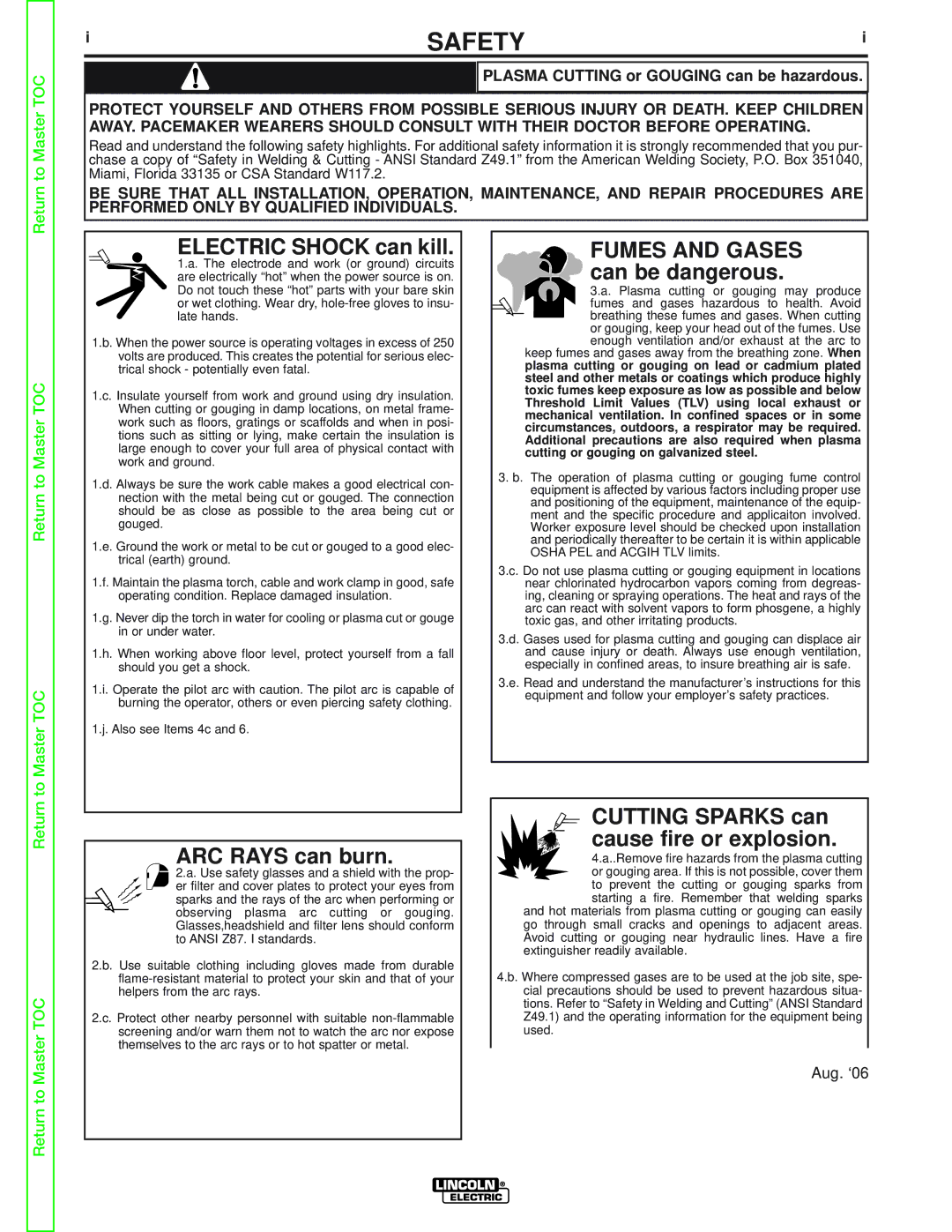 Lincoln Electric SVM149-A service manual Safety 