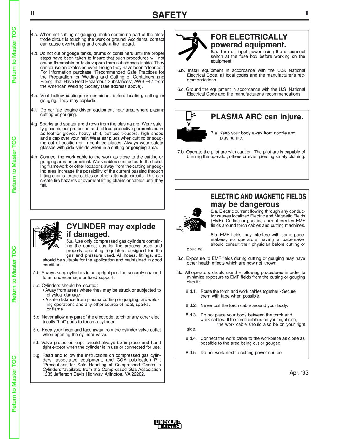 Lincoln Electric SVM149-A service manual Cylinder may explode if damaged 