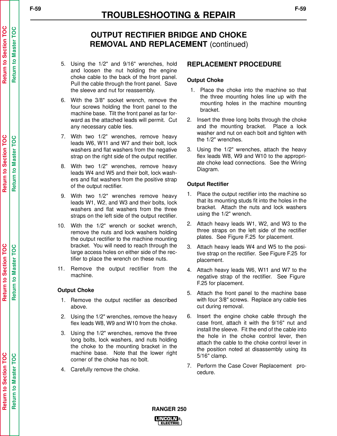 Lincoln Electric SVM150-A service manual Replacement Procedure, Output Choke 