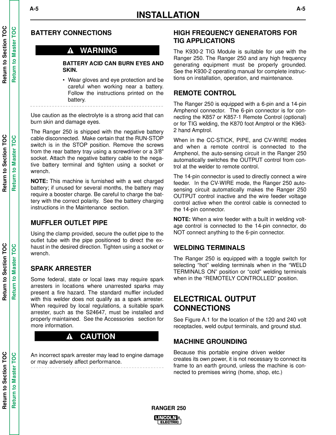 Lincoln Electric SVM150-A service manual Electrical Output Connections 