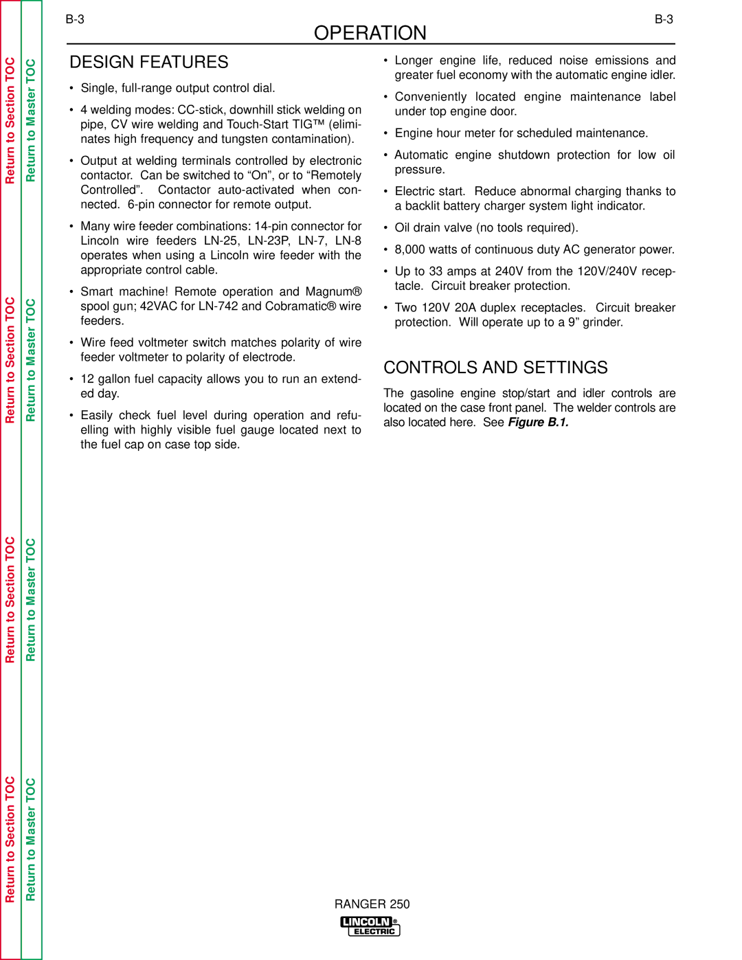 Lincoln Electric SVM150-A service manual Design Features, Controls and Settings 