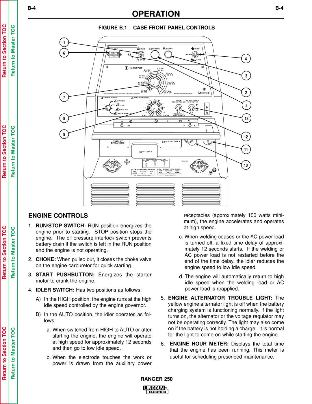 Lincoln Electric SVM150-A service manual Engine Controls, Figure B.1 Case Front Panel Controls 