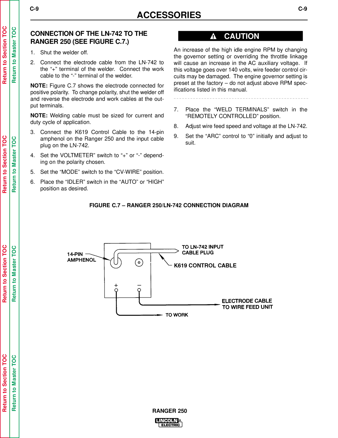 Lincoln Electric SVM150-A service manual Connection of the LN-742 to Ranger 250 see Figure C.7 