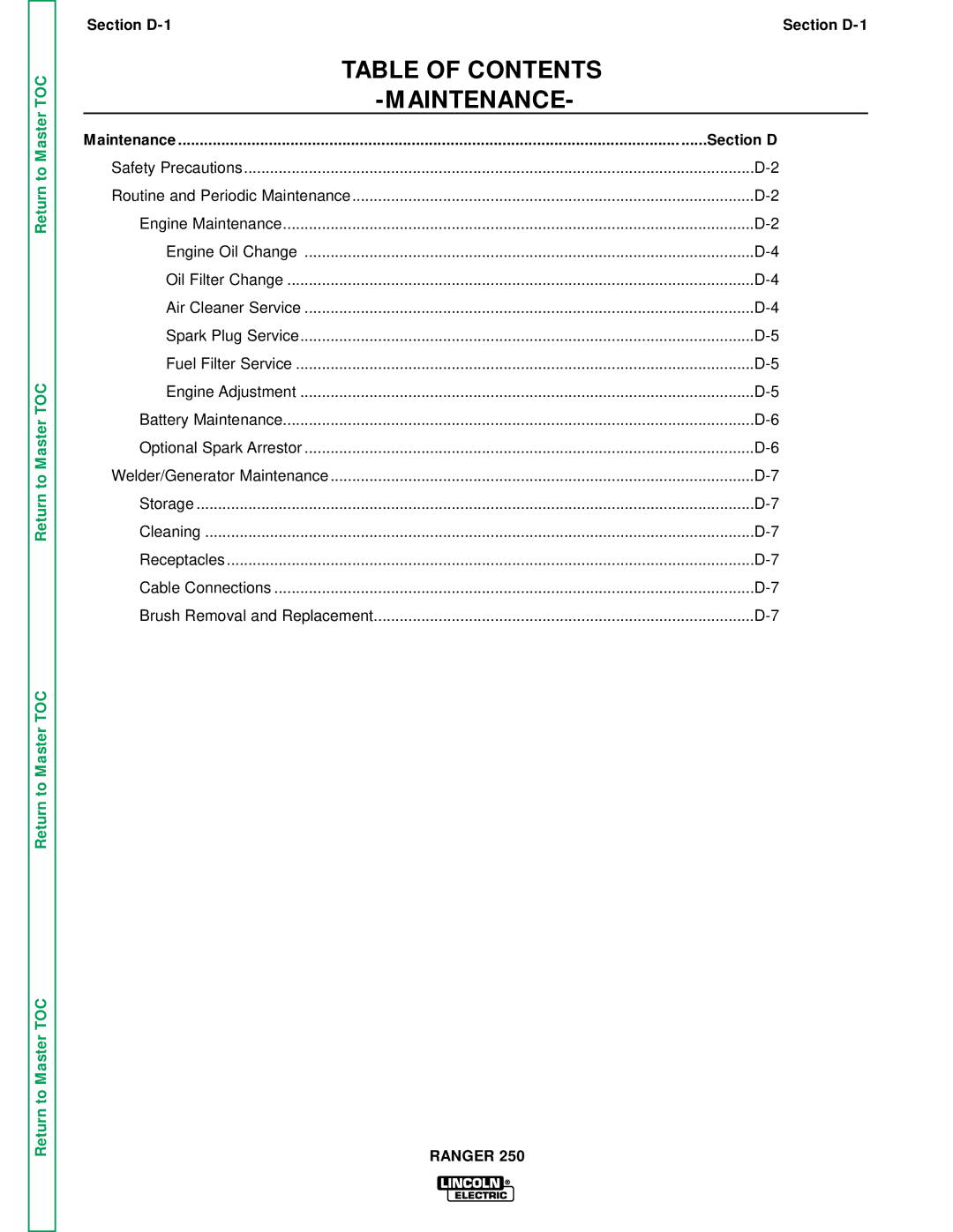 Lincoln Electric SVM150-A service manual Table of Contents Maintenance 