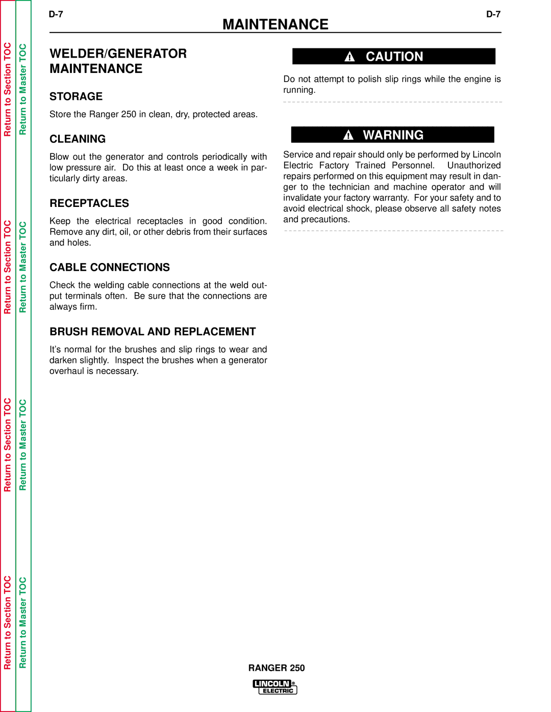 Lincoln Electric SVM150-A service manual WELDER/GENERATOR Maintenance 