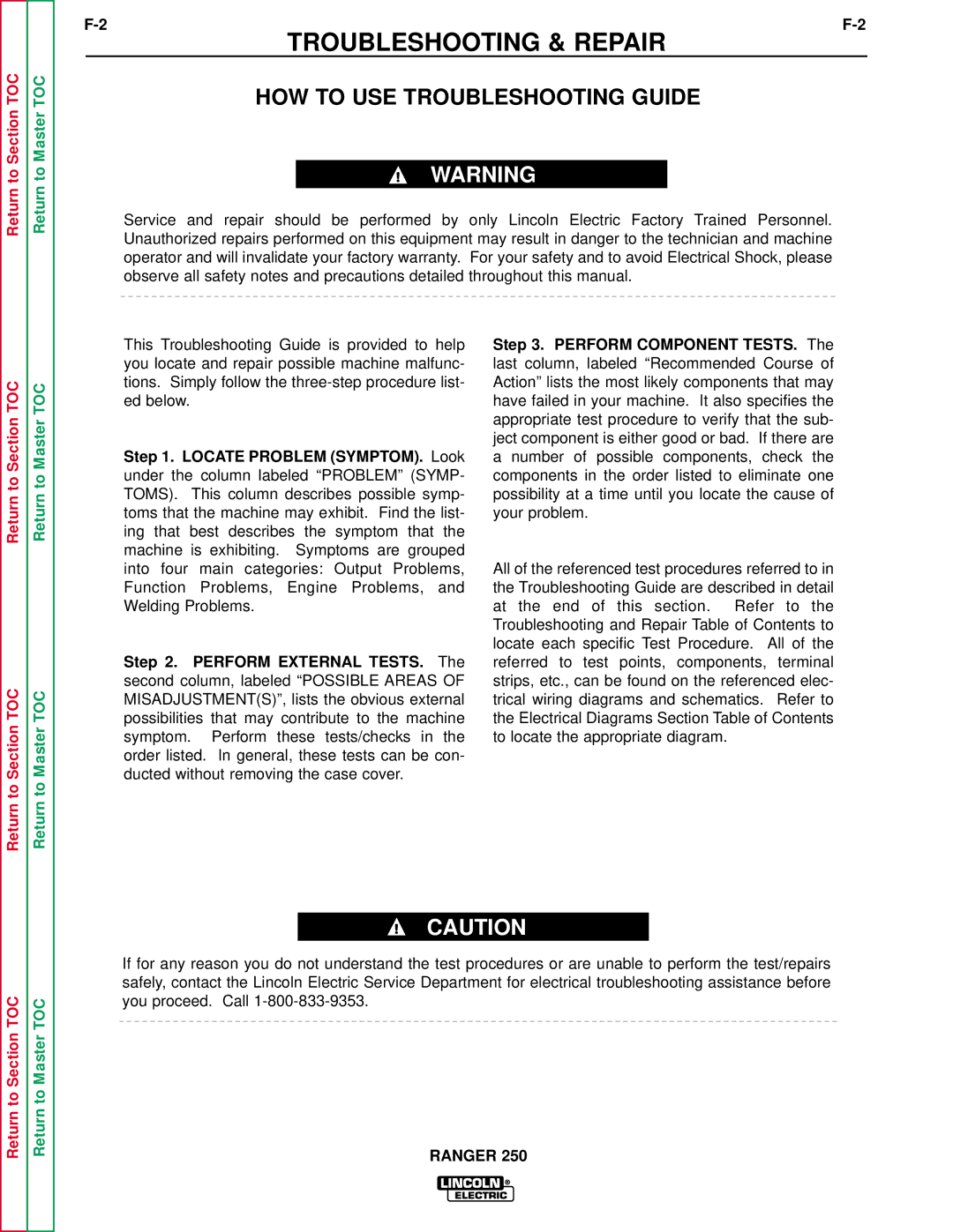 Lincoln Electric SVM150-A service manual Troubleshooting & Repair, HOW to USE Troubleshooting Guide 