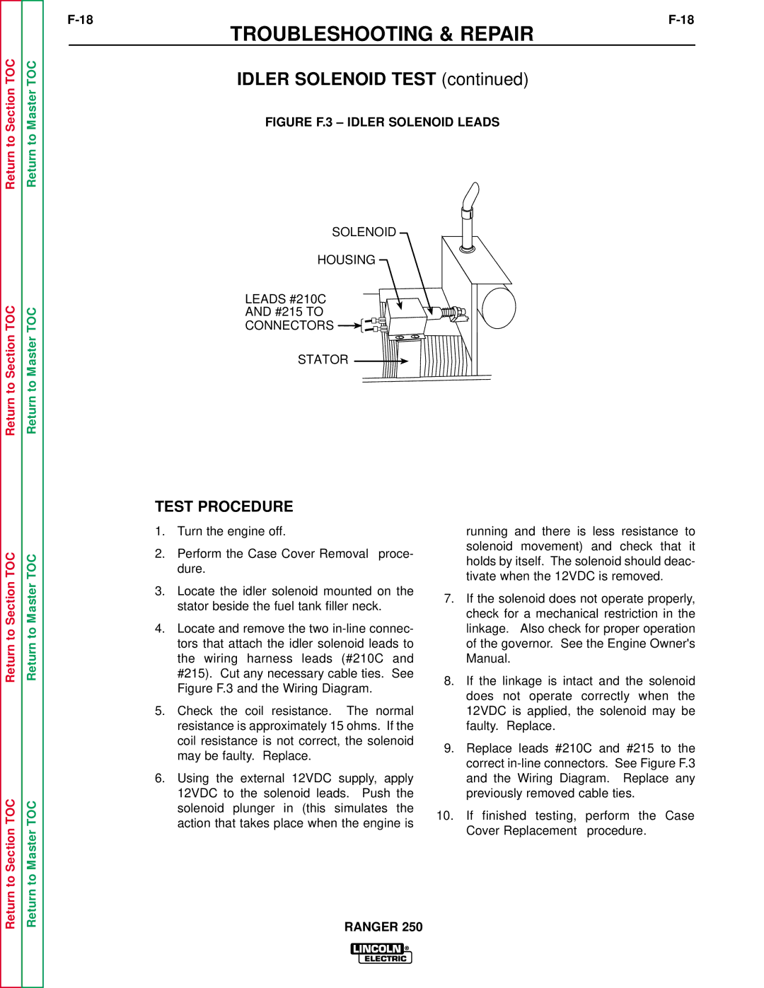 Lincoln Electric SVM150-A service manual Idler Solenoid Test, Figure F.3 Idler Solenoid Leads 