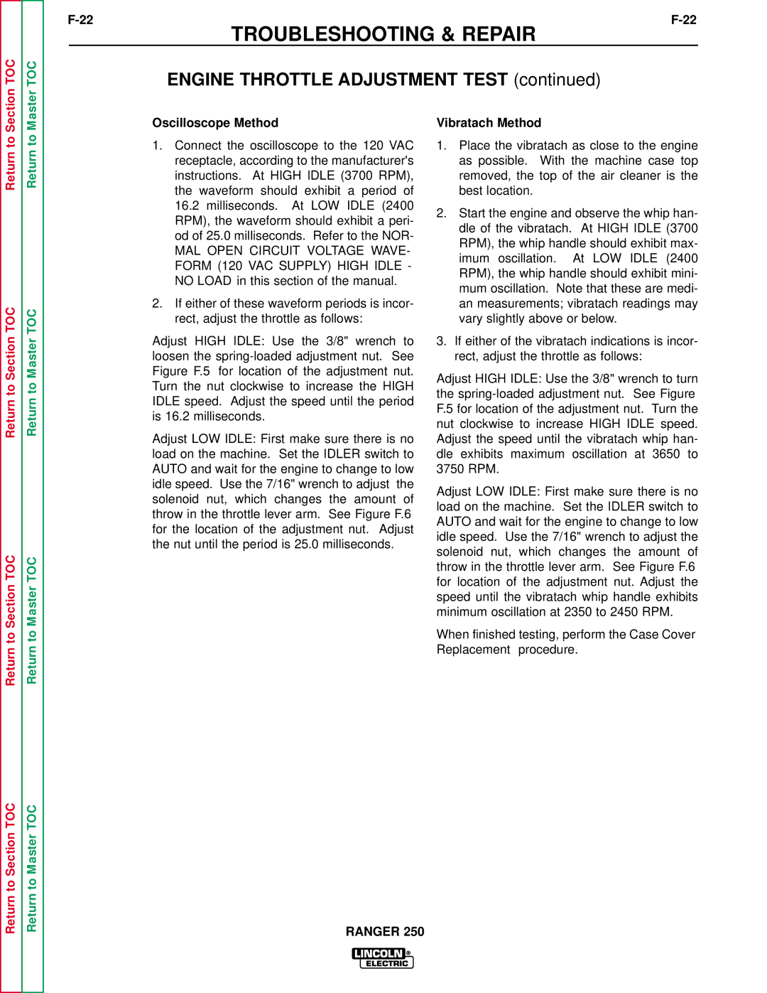 Lincoln Electric SVM150-A service manual Oscilloscope Method, Vibratach Method 