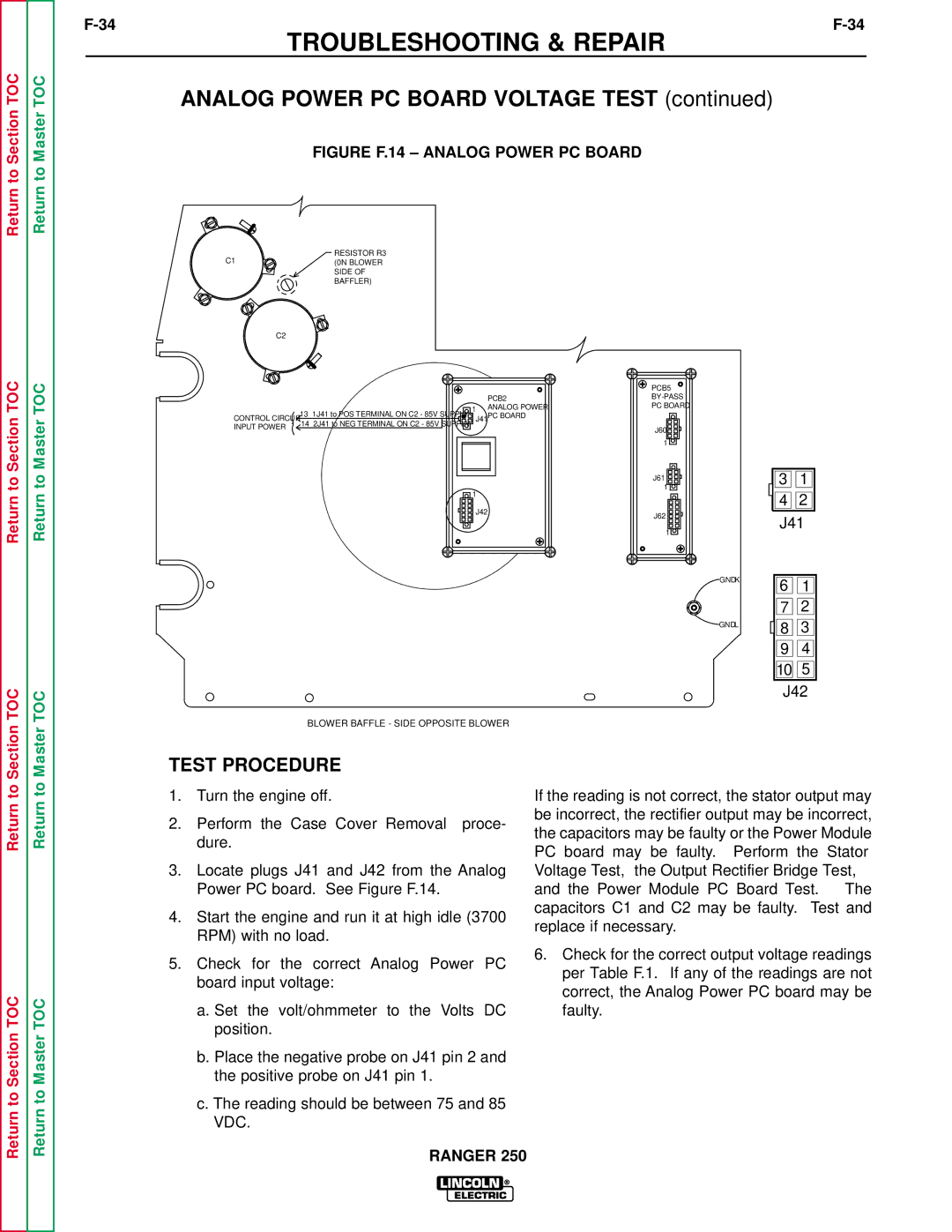 Lincoln Electric SVM150-A service manual Analog Power PC Board Voltage Test, Figure F.14 Analog Power PC Board 