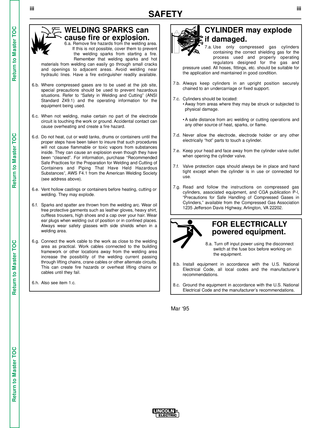 Lincoln Electric SVM151-A service manual Welding Sparks can cause fire or explosion, Iii 