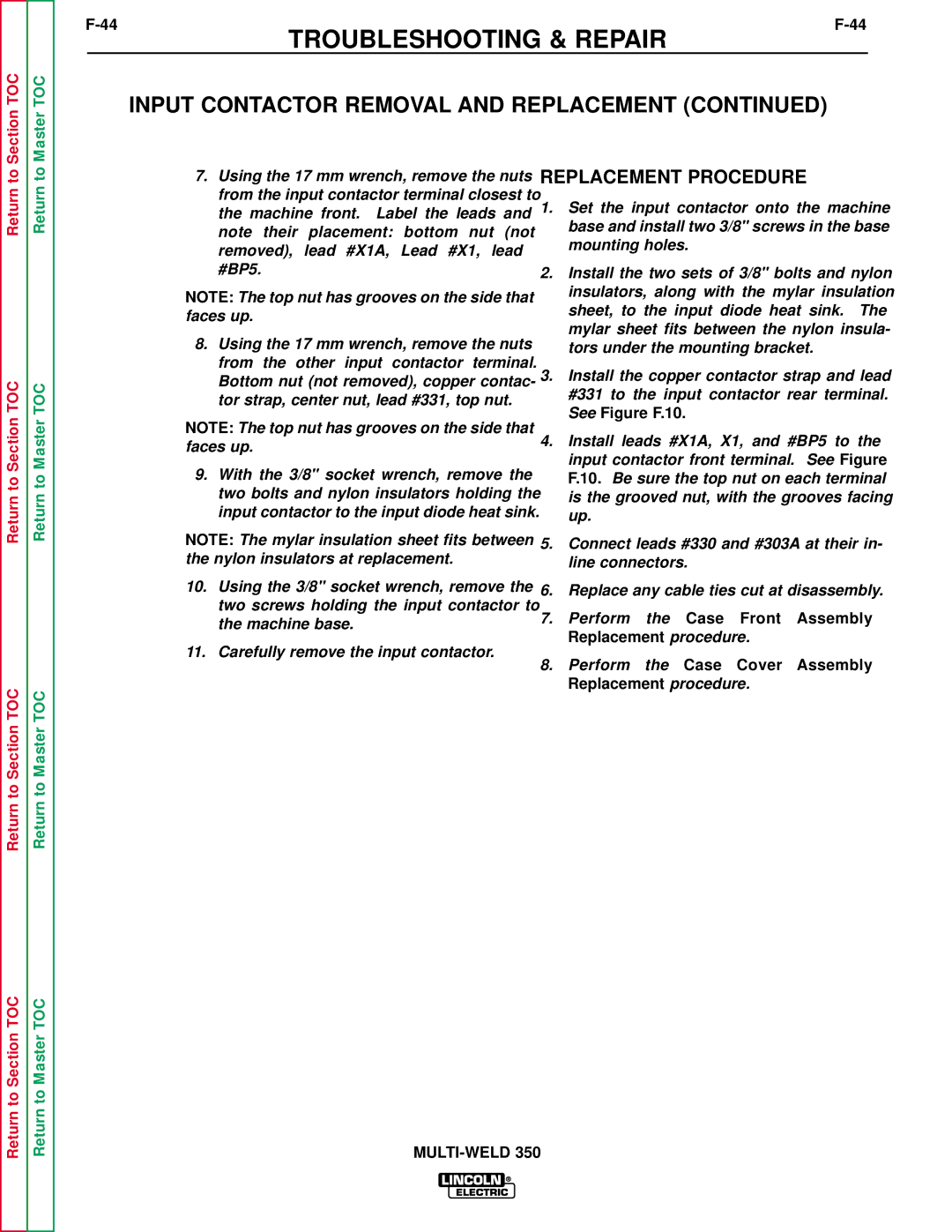 Lincoln Electric SVM151-A service manual Replacement Procedure 