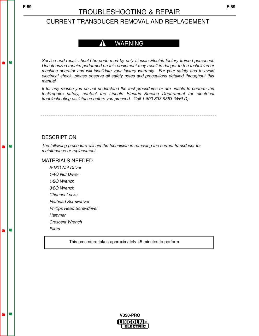 Lincoln Electric SVM152-A service manual Current Transducer Removal and Replacement 