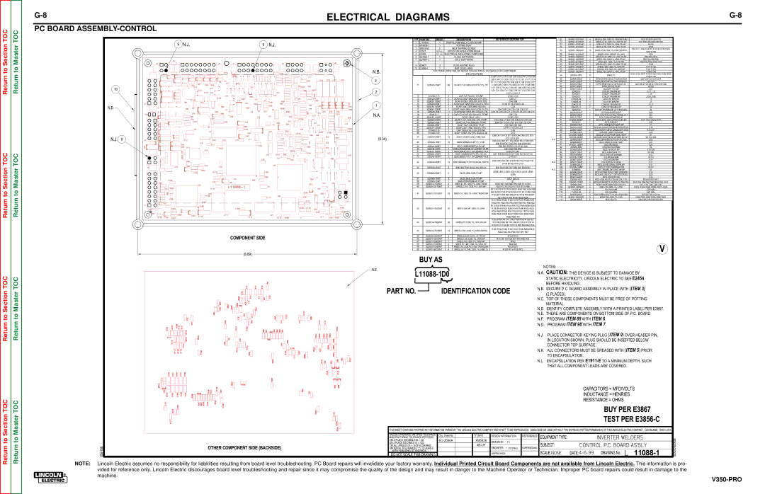 Lincoln Electric SVM152-A service manual PC Board ASSEMBLY-CONTROL, Component Side Other Component Side Backside 