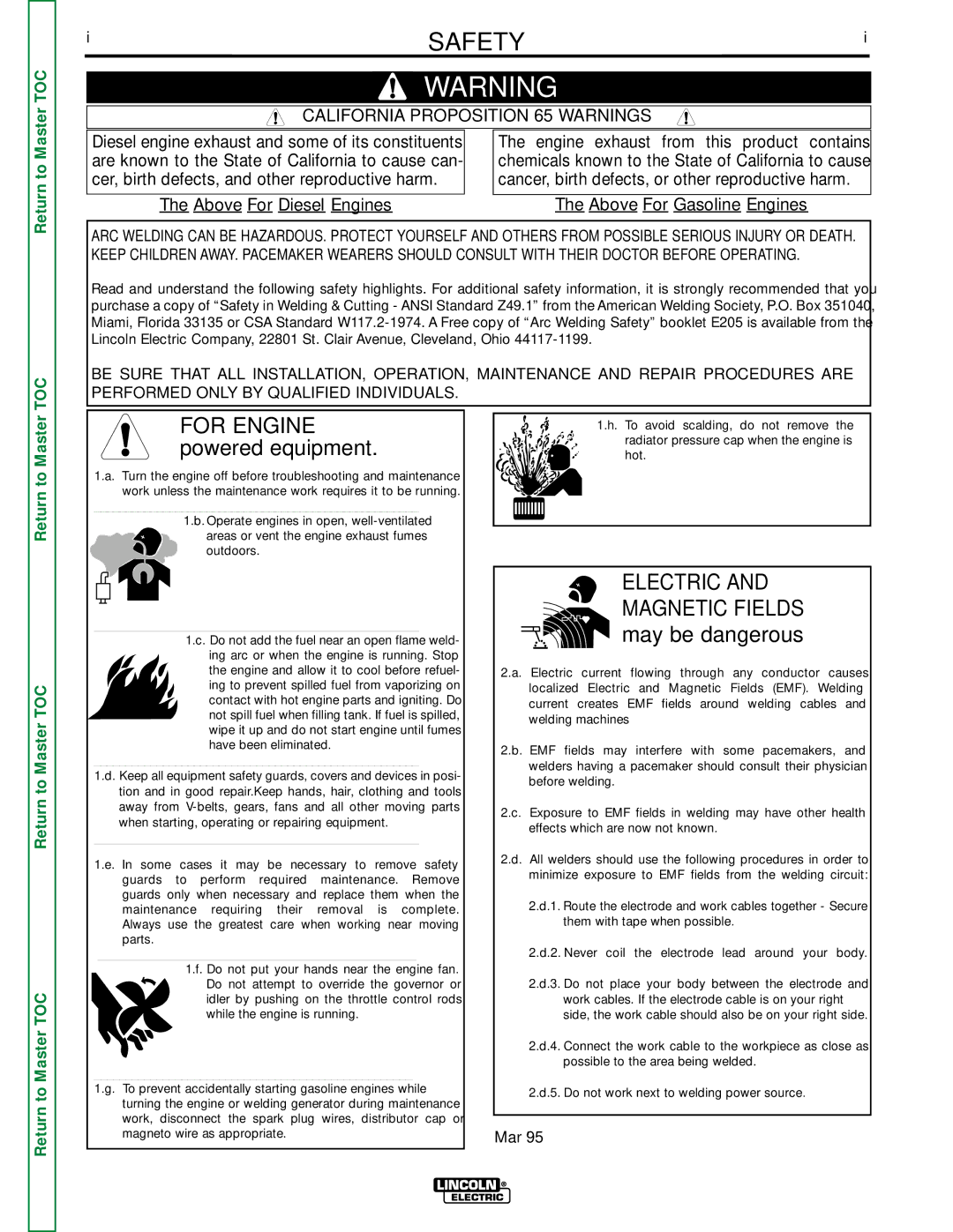 Lincoln Electric SVM152-A service manual Safety, California Proposition 65 Warnings 