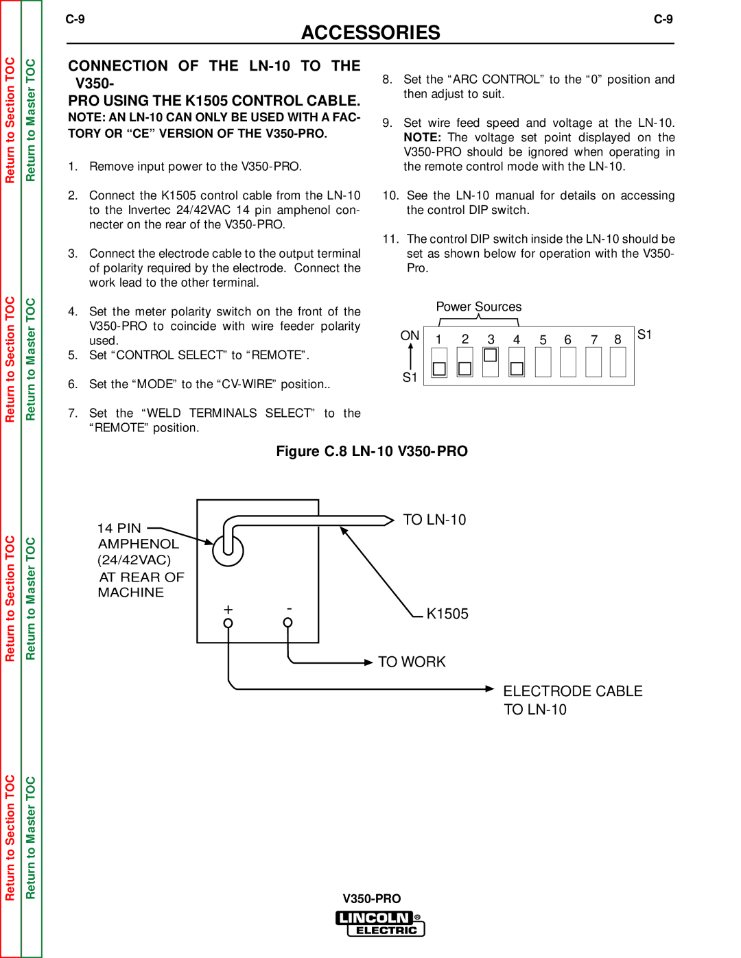 Lincoln Electric SVM152-A service manual Connection of the LN-10 to PRO Using the K1505 Control Cable 