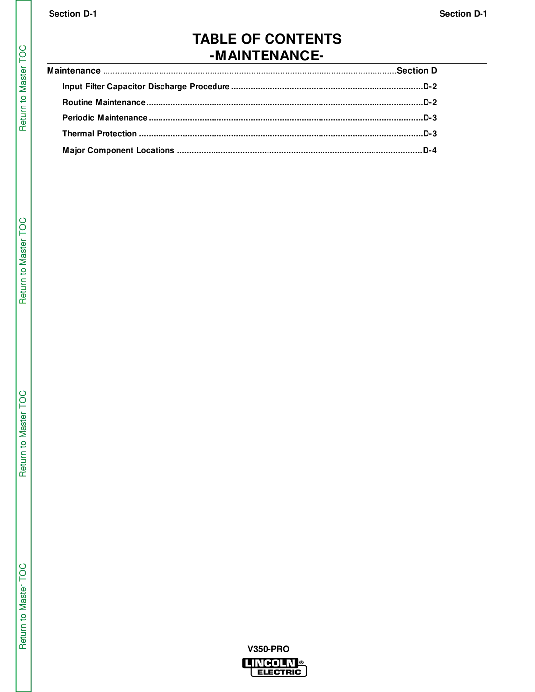 Lincoln Electric SVM152-A service manual Table of Contents Maintenance 