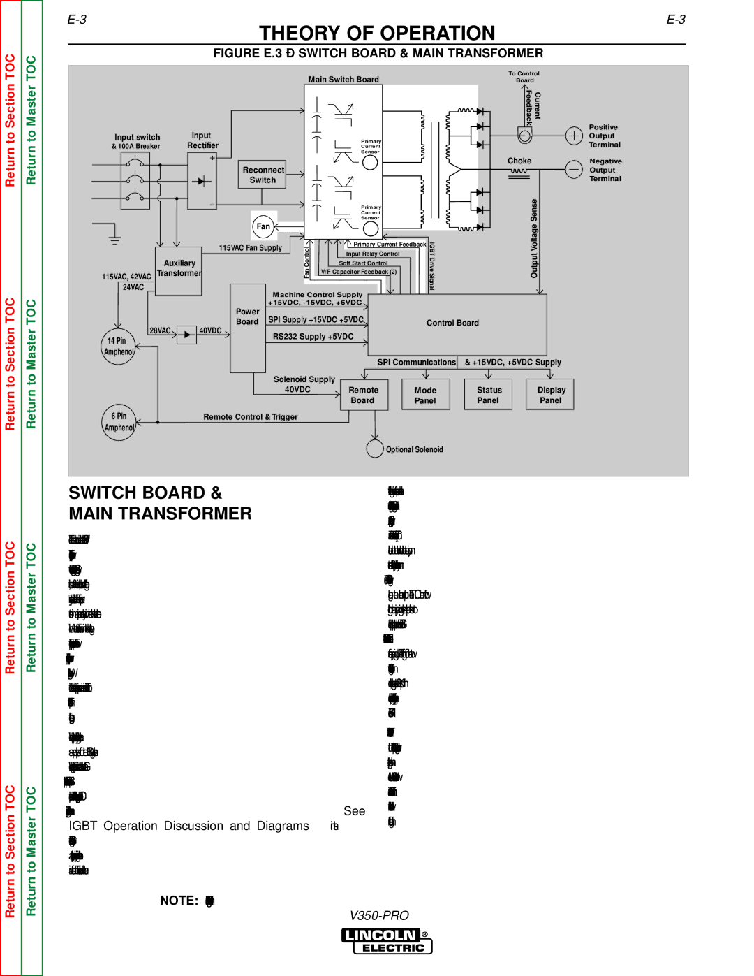 Lincoln Electric SVM152-A service manual Switch Board Main Transformer, Return 