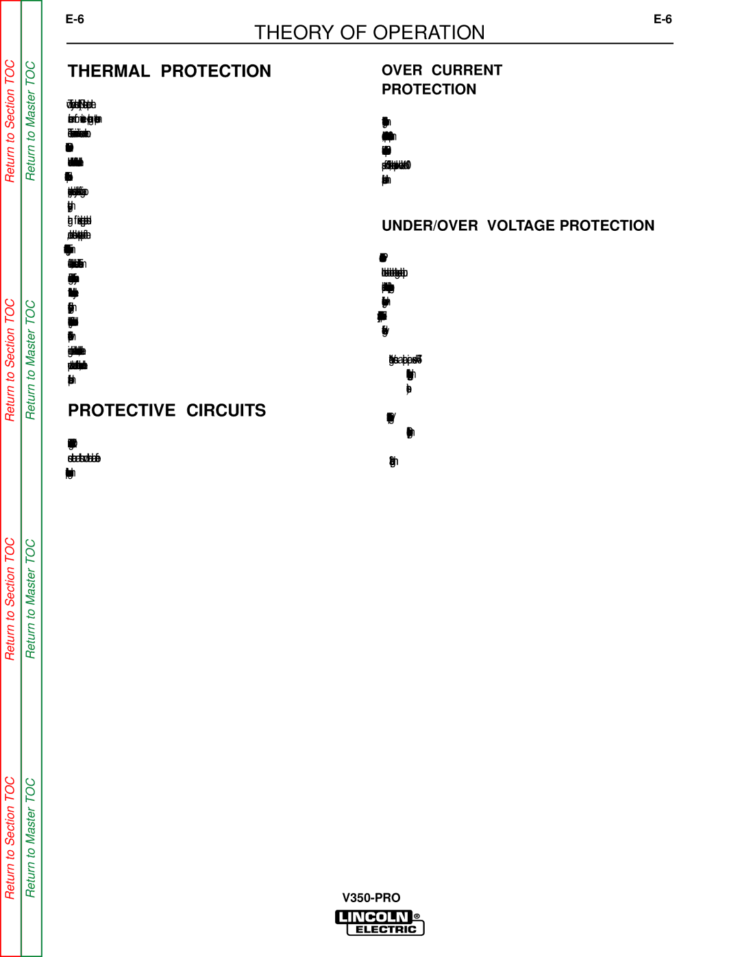 Lincoln Electric SVM152-A service manual Over Current Protection, UNDER/OVER Voltage Protection 