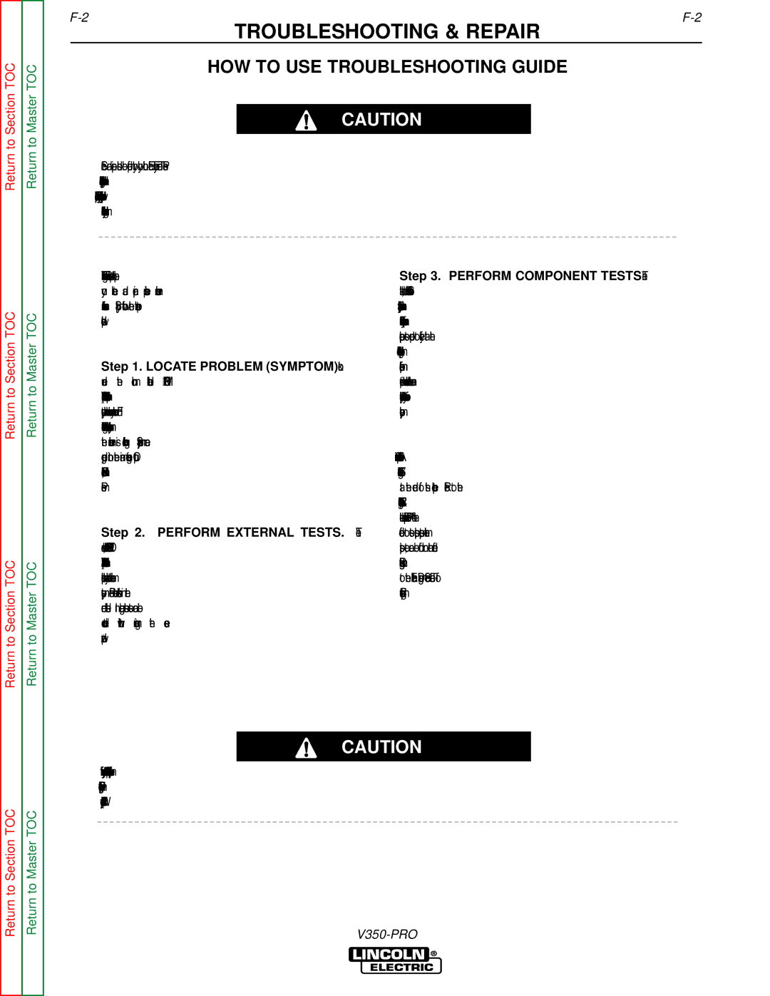 Lincoln Electric SVM152-A service manual Troubleshooting & Repair, HOW to USE Troubleshooting Guide 