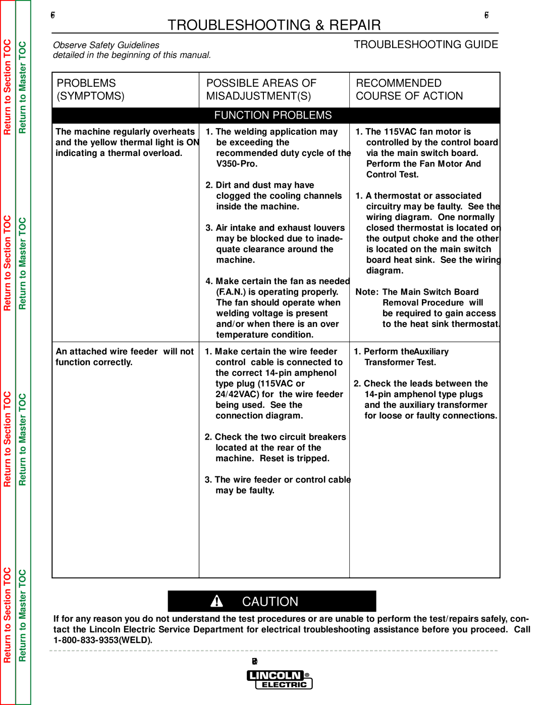 Lincoln Electric SVM152-A service manual Perform the Fan Motor, Control Test, Removal Procedure will 