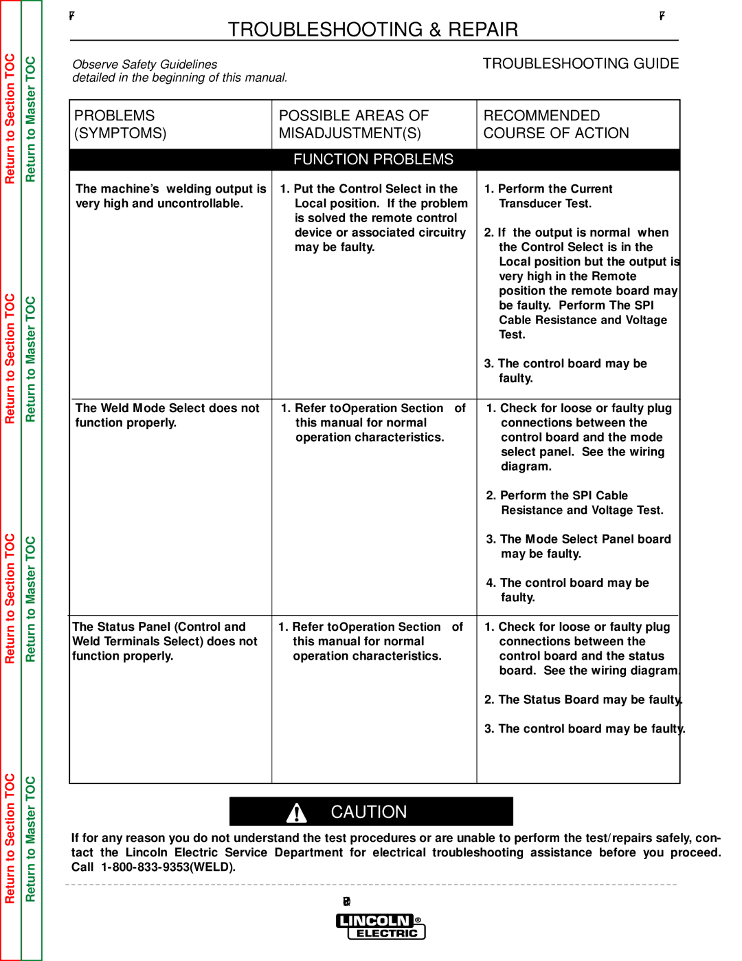 Lincoln Electric SVM152-A service manual Cable Resistance and Voltage, Refer to Operation Section 