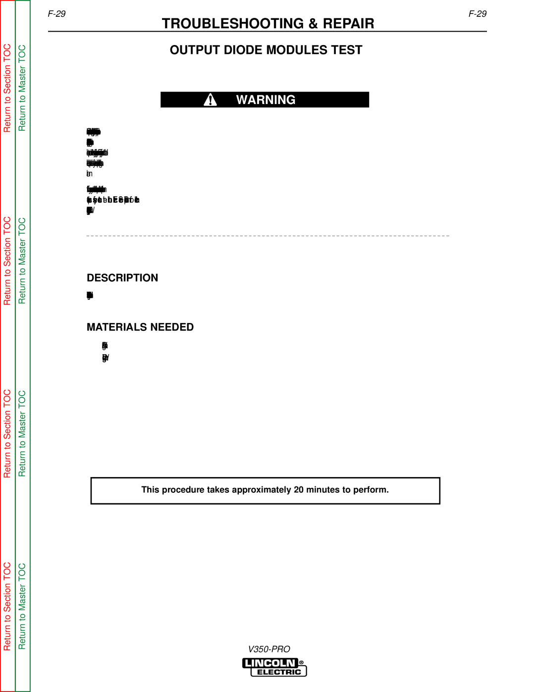 Lincoln Electric SVM152-A service manual Output Diode Modules Test, Description 