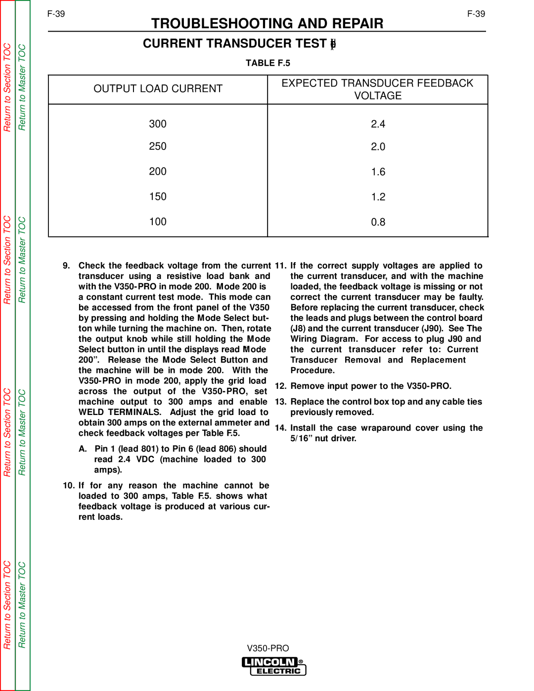 Lincoln Electric SVM152-A service manual Output Load Current, Transducer Removal and Replacement Procedure 